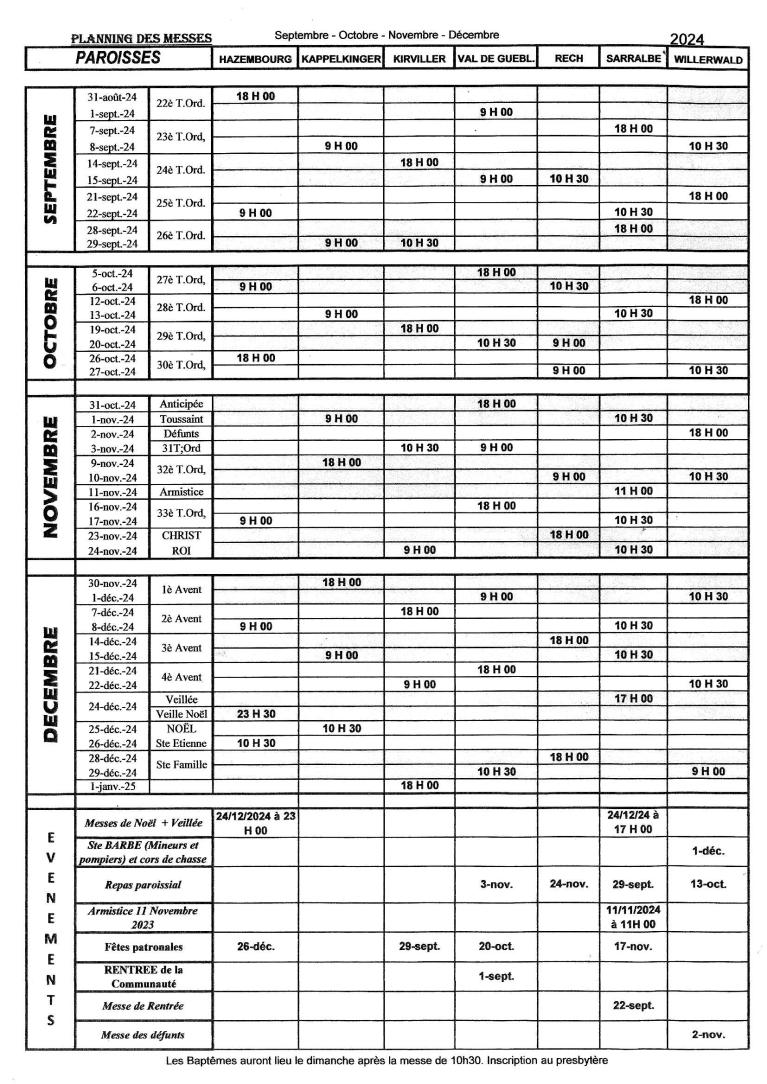 Plannig jusqu'au 30.04.2024